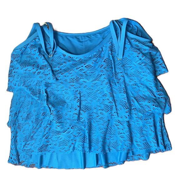 KENNETH COLE REACTION Womens BLUE 3 TIERED Swimsuit Top 3X Plus New w Tags 1066A - Picture 4 of 8